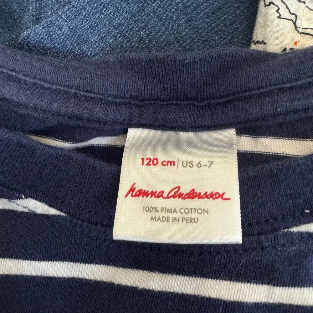 Hanna Andersson Hudson Outfit Bundle Set 6-7 Striped Cotton Tee Denim Jeans Blue